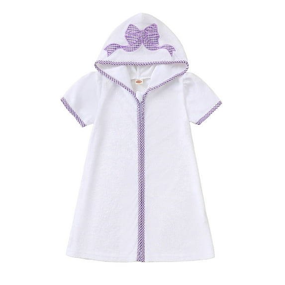 Curuila Kids Girls Boys Bathrobe Cartoon Prints Hooded Short Sleeve Zip Up Beach Towel Robe Wh2 Size 5-6 Years