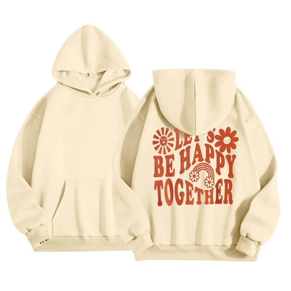 Curuila Kids Girls Boys Hoodies Long Sleeve Letter Print Crew Neck Fashion Casual Pullover With Pocket Autumn Winter Sweatshirt Beige Size 2-3 Years