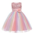 thumbnail image 1 of Curuila Kids Girls Sequins Dresses Floral Sleeveless Crew Neck Elegance Party Dress With Zipper Size 8-9 Years Pink, 1 of 2