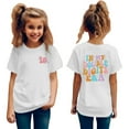 thumbnail image 1 of Curuila Kids Girls Shirt Short Sleeve Crew Neck Letter Print Tops For Children'S Ten Birthday Party White Size 5-6 Years, 1 of 3