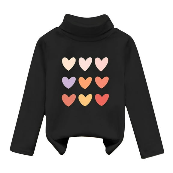 Curuila Kids Girls Shirts High Neck Long Sleeve Cartoon Print Warmth Soft Tops Unisex Black Size 11-12 Years