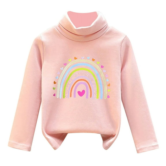 Curuila Kids Girls Shirts High Neck Long Sleeve Cartoon Print Warmth Soft Tops Unisex Blue Size 9-10 Years