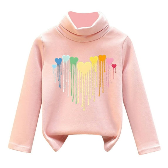 Curuila Kids Girls Shirts High Neck Long Sleeve Cartoon Print Warmth Soft Tops Unisex Green Size 5-6 Years