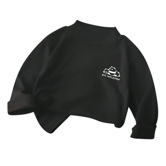 Curuila Kids Girls Shirts High Neck Long Sleeve Cartoon Print Warmth Soft Tops Unisex Pullover Black Size 2-3 Years