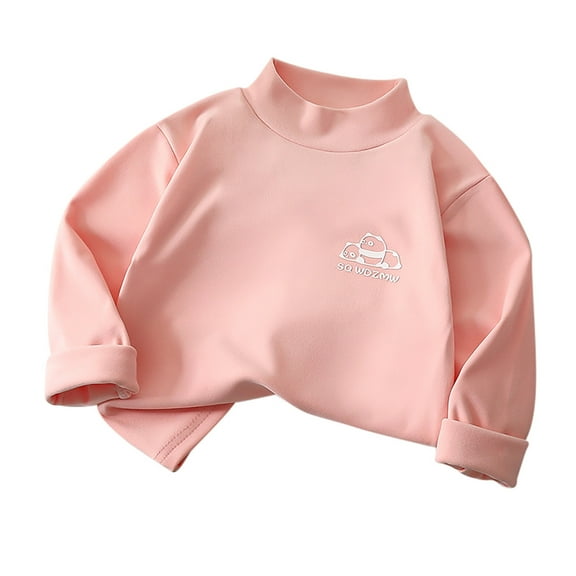 Curuila Kids Girls Shirts High Neck Long Sleeve Cartoon Print Warmth Soft Tops Unisex Pullover Pink Size 12-18 Months