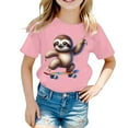 thumbnail image 1 of Curuila Kids Girls T Shirt Short Sleeve Casual Loose Fit Animal Print Crew Neck Summer Tops Pink Size 4-5 Years, 1 of 4