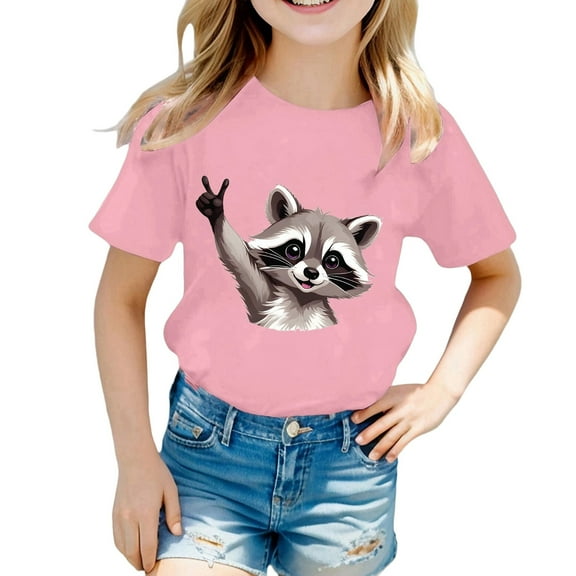 Curuila Kids Girls T Shirt Short Sleeve Casual Loose Fit Animal Print Crew Neck Summer Tops Pink Size 4-5 Years