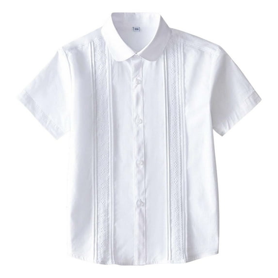 Curuila Kids Girls Top Short Sleeve Solid Color Lapel Shirt Summer Fashionable Casual Blouse White2 Size 15-16 Years
