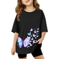 thumbnail image 1 of Curuila Kids Girls Tops Casual Short Sleeve Crew Neck Butterfly Animal Printed T Shirt Black Size 3-4 Years, 1 of 5