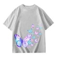 thumbnail image 1 of Curuila Kids Girls Tops Casual Short Sleeve Crew Neck Butterfly Animal Printed T Shirt Grey Size 8-9 Years, 1 of 5