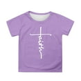 thumbnail image 1 of Curuila Kids Girls Tops Short Sleeve Crew Neck Tee With Letter Print For Outdoor Activities Comfortable Casual Summer Shirts Purple Size 8-9 Years, 1 of 4