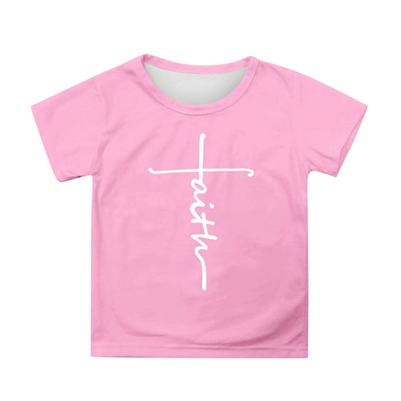 Curuila Kids Girls Tops Short Sleeve Crew Neck Tee With Letter Print For Outdoor Activities Comfortable Casual Summer Shirts Red Size 6-7 Years