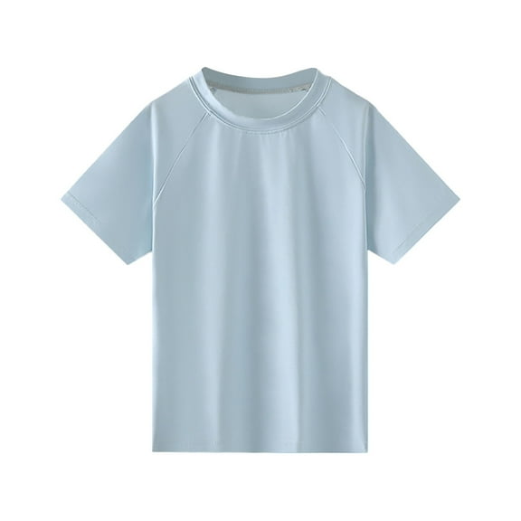 Curuila Kids Girls Tops Short Sleeve Swim Shirt Quick Drying Crew Neck Solid Color Tee For Kids Girls Youth Light Blue Size 2-3 Years