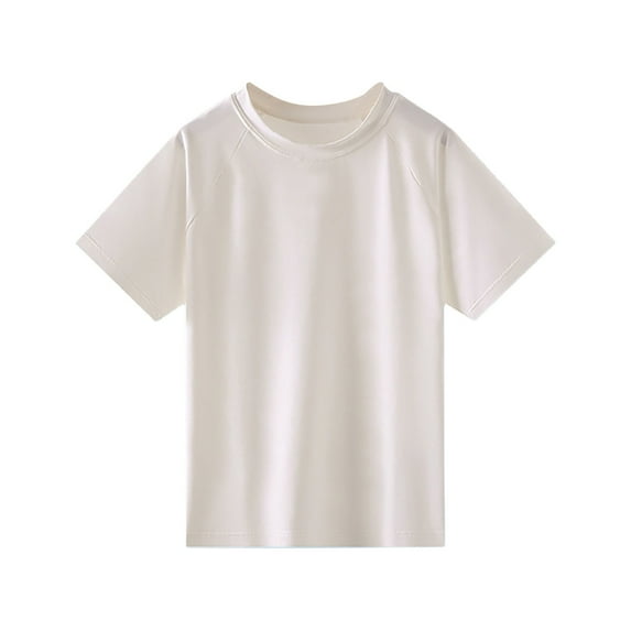 Curuila Kids Girls Tops Short Sleeve Swim Shirt Quick Drying Crew Neck Solid Color Tee For Kids Girls Youth White Size 7-8 Years