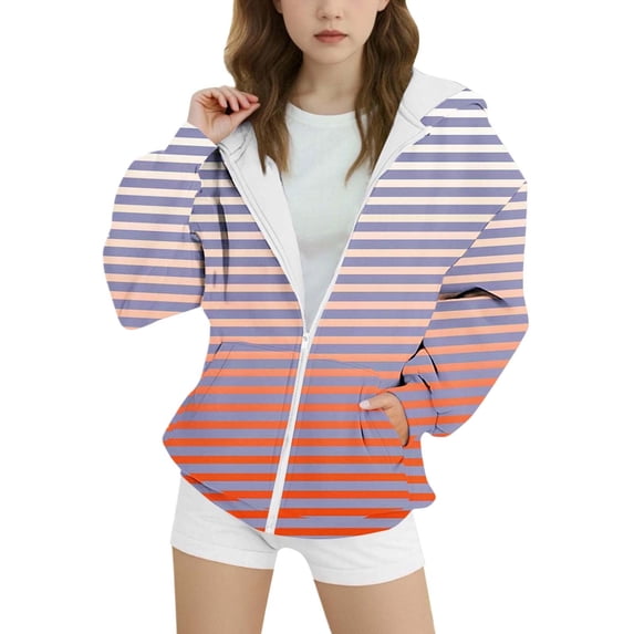 Curuila Kids Infant Girls Cardigan Coat Long Sleeve Striped Print Hooded Jacket For Girls Spring Autumn Fashionable Outerwear Size 4-5 Years