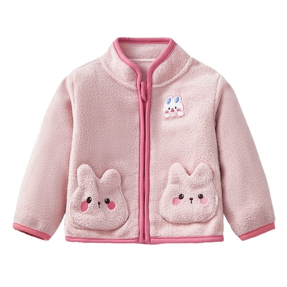 Curuila Kids Infant Girls Coat Fleece Long Sleeve Cartoon Print Jacket For Girls Autumn Winter Comfortable Outerwear Size 18-24 Months