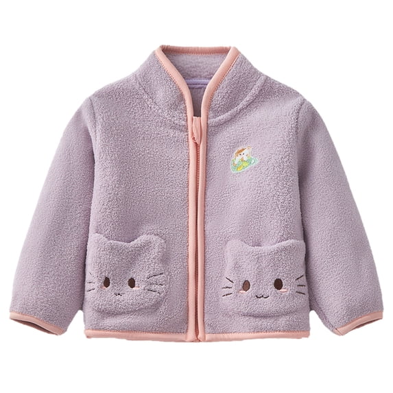 Curuila Kids Infant Girls Coat Fleece Long Sleeve Cartoon Print Jacket For Girls Autumn Winter Comfortable Outerwear Size 6-12 Months