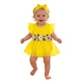 thumbnail image 1 of Curuila Kids Infant Girls Jumpsuit With Headbands Floral Dress Crew Neck Fly Sleeve Comfortable Bodysuits Yellow Size 1-3 Months, 1 of 5