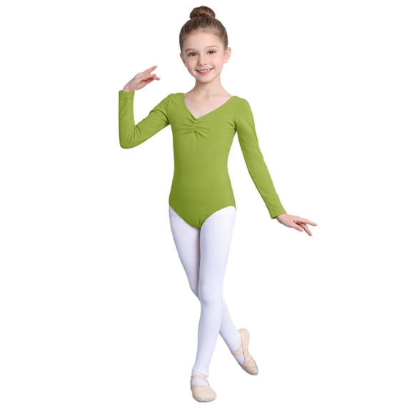 Curuila Kids Infant Girls Romper Dance Wear Long Sleeve Solid Color V Neck Performances Stretch Casual Comfort Bodysuits Green Size 14-15 Years