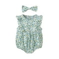 thumbnail image 1 of Curuila Kids Infant Girls Romper With Headbands Fly Sleeve Crew Neck Floral Prints Summer Casual Comfort Bodysuits Light Green Size 6-9 Months, 1 of 8