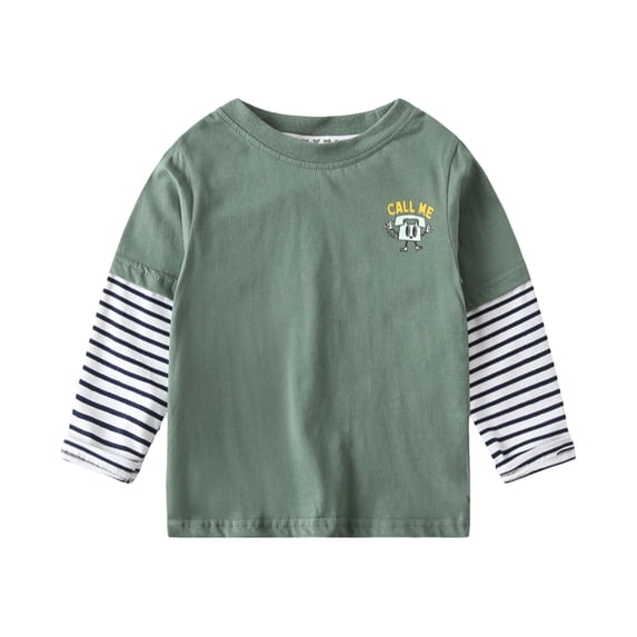 Curuila Kids Toddler Boys Tshirts Long Sleeve Cartoon Print Crew Neck T Shirts For Boys Loose Fit Fashion Tops Green Size 2-3 Years