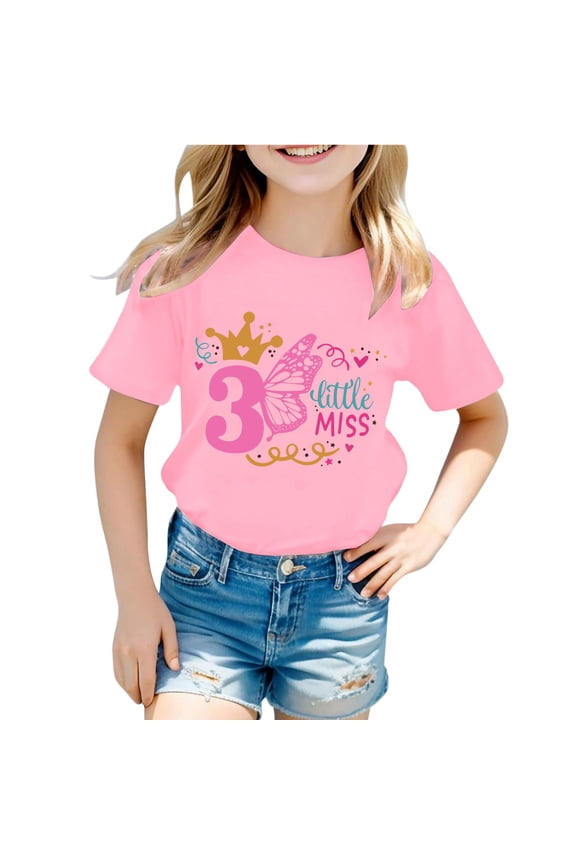 Kids Toddler Girls Boys Tops Letter Print Crew Neck Short Sleeved Summer Casual Soft T Shirt Pink2 Size 8-9 Years