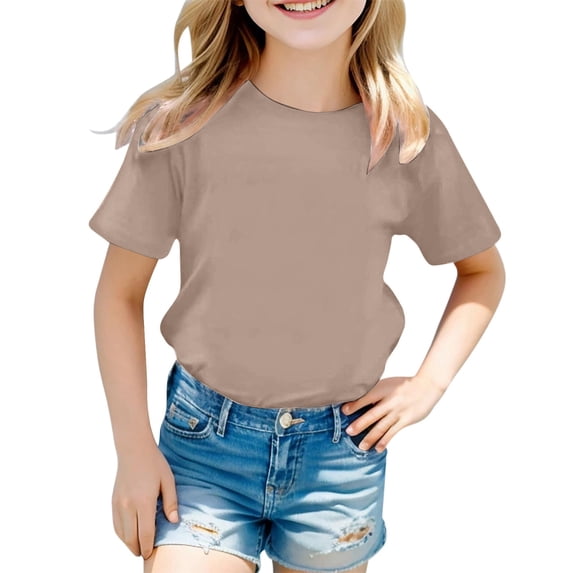 Curuila Kids Toddler Girls Boys Tops Solid Color Crew Neck Short Sleeved Summer Casual Soft T Shirt Khaki Size 4 Years