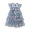 thumbnail image 1 of Curuila Kids Toddler Girls Mesh Dress Flutter Sleeve Floral Embroider Crew Neck Party Comfort Dresses For Girls Size 2-3 Years, 1 of 5