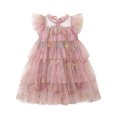 thumbnail image 1 of Curuila Kids Toddler Girls Mesh Dress Flutter Sleeve Floral Embroider Crew Neck Party Comfort Dresses For Girls Size 4-5 Years, 1 of 5