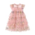 thumbnail image 1 of Curuila Kids Toddler Girls Mesh Dress Flutter Sleeve Floral Embroider Crew Neck Party Comfort Dresses For Girls Size 5-6 Years, 1 of 5