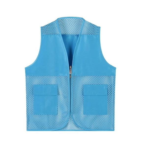Curuila Kids Vest Mesh Breathable Fishing Tops Sleeveless V-Neck Solid Color Jacket With Pockets For Youth Sky Blue Size 13-14 Years