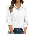 thumbnail image 1 of Curuila Long Sleeve Shirts For Women Lapel Button Down Solid Color Breathable T Shirt White Size 5Xl, 1 of 6