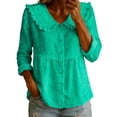 thumbnail image 1 of Curuila Long Sleeve Shirts For Women Solid Color Loose Fit V Neck Button Down Comfortable T Shirt Green Size L, 1 of 4