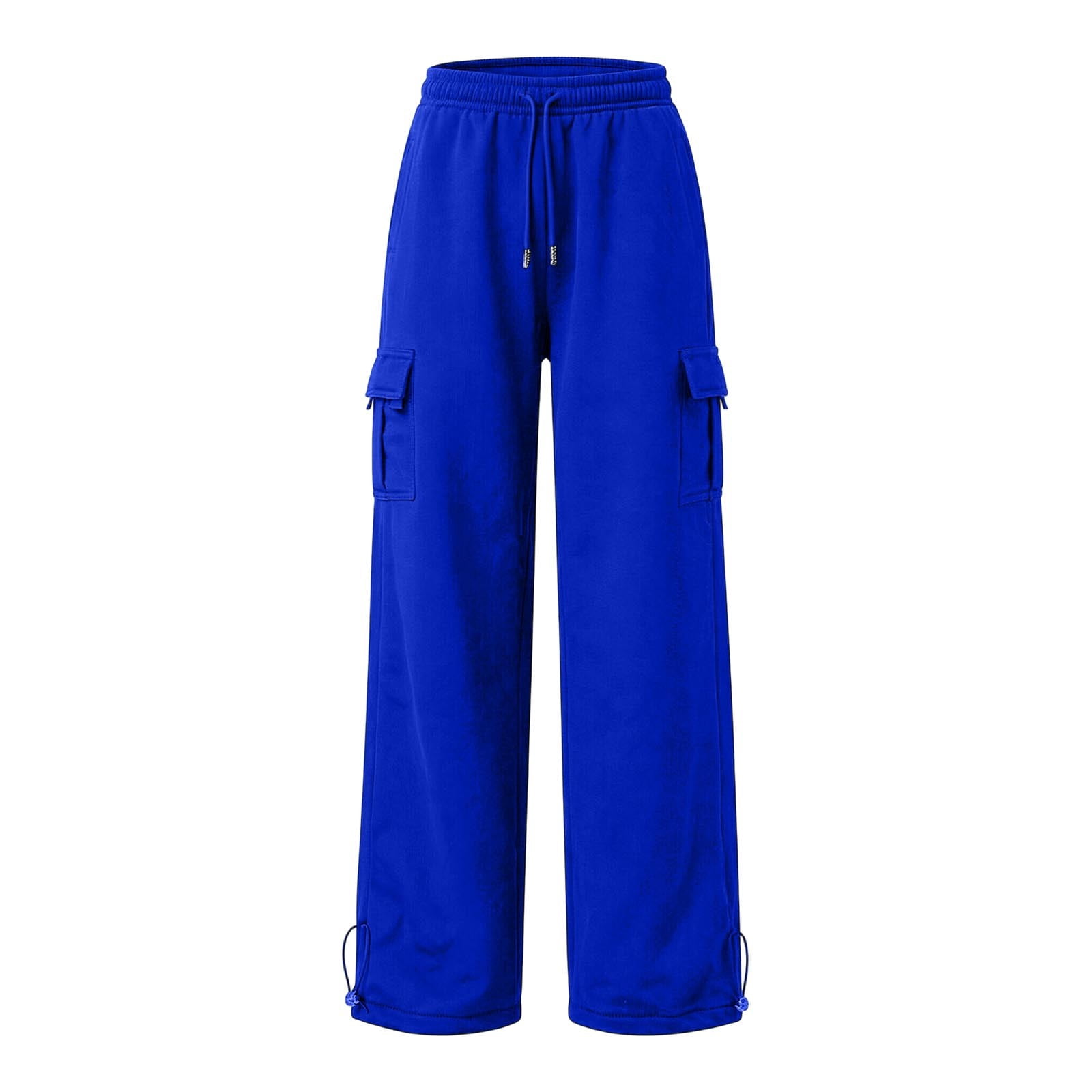 Curuila Mens Cargo Pants Drawstring Solid Color Wide Leg Pants For Men ...