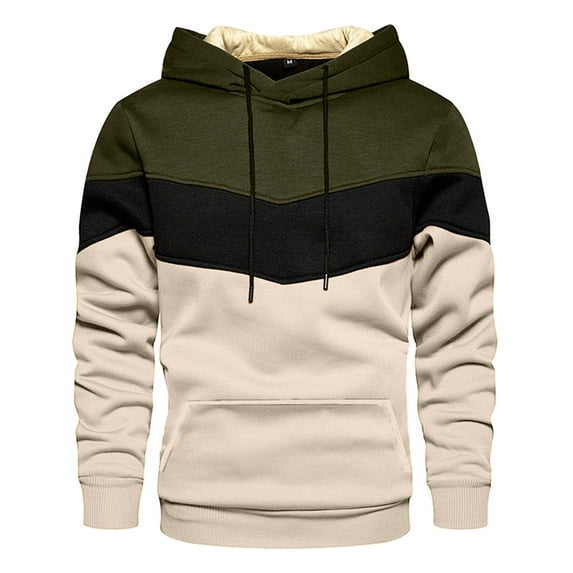 Curuila Mens Hoodies Color Block Long Sleeve Pullover With Pocket Fashion Loose Soft Autumn Winter Sweatshirt Army Green Size L
