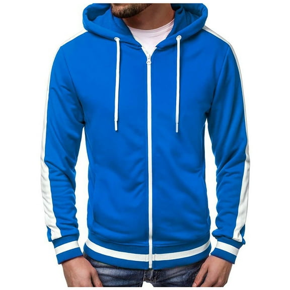 Curuila Mens Hoodies Color Block Long Sleeve Zipper Pullover With Pocket Fashionable Soft Spring Autumn Sweatshirt Blue Size M