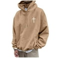 thumbnail image 1 of Curuila Mens Hoodies Letter Print Long Sleeve Pullover With Pocket Fashion Loose Warm Autumn Winter Sweatshirt Khaki Size Xl, 1 of 7
