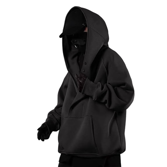 Curuila Mens Hoodies Pullover With Pocket Long Sleeve Hooded Solid Color Sweatshirt For Men Loose Fit Fashion Comfort Tops Black Size 3Xl