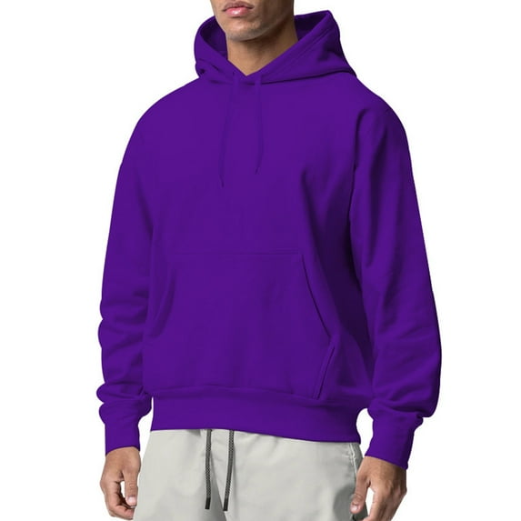 Curuila Mens Hoodies Solid Color Long Sleeve Pullover With Pocket Fashion Casual Warm Autumn Winter Sweatshirt Purple Size 2Xl