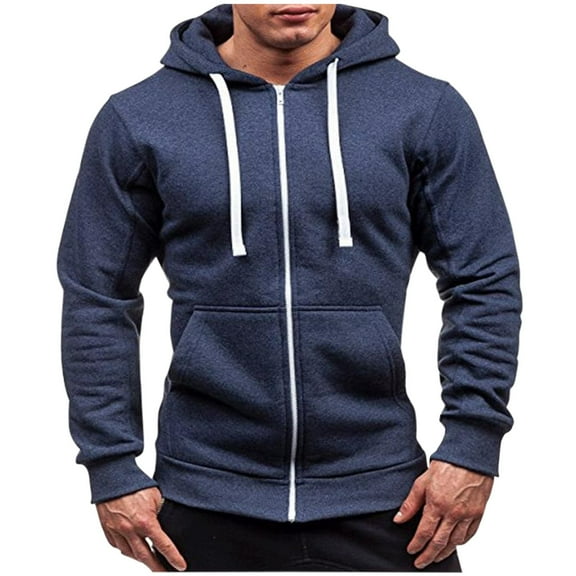 Curuila Mens Hoodies Solid Color Long Sleeve Zipper Pullover With Pocket Fashion Soft Warm Autumn Winter Sweatshirt Blue Size Xl