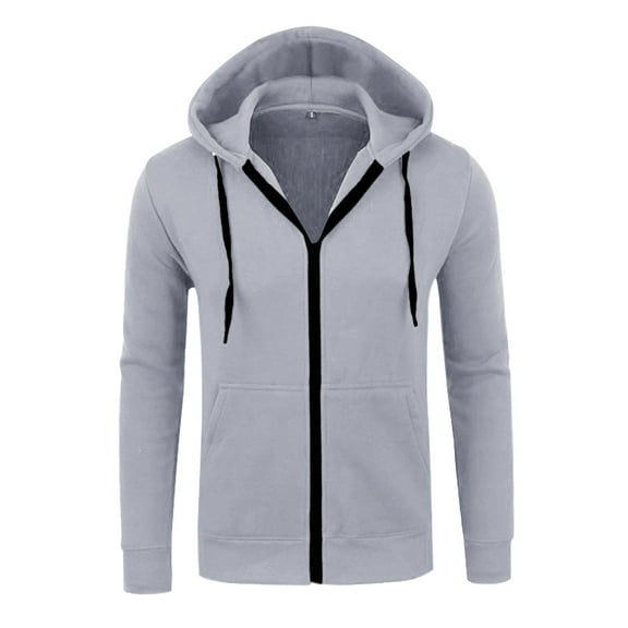 Curuila Mens Hoodies Solid Color Long Sleeve Zipper Pullover With Pocket Fashion Soft Warm Autumn Winter Sweatshirt Gray Size Xl