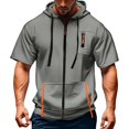 thumbnail image 1 of Curuila Mens Hoodies With Pocket Zip Up Short Sleeve Hooded Solid Color Sweatshirt For Men Summer Fashion Casual Tops Light Gray Size 2Xl, 1 of 5