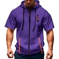thumbnail image 1 of Curuila Mens Hoodies With Pocket Zip Up Short Sleeve Hooded Solid Color Sweatshirt For Men Summer Fashion Casual Tops Purple Size L, 1 of 5