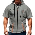 thumbnail image 1 of Curuila Mens Hoodies With Pocket Zip Up Short Sleeve Hooded Solid Color Sweatshirt For Men Summer Fashionable Tops Light Gray Size M, 1 of 3