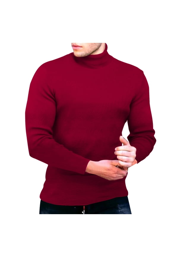 Mens Shirt Lightweight Slim Fit Solid Color High Neck Long Sleeve T Shirt Fashion Casual Soft Top Red Size M