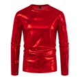 thumbnail image 1 of Curuila Mens Shirt Slim Fit Solid Color Pullover Crew Neck Long Sleeve T Shirt Fashion Comfort Sweatshirt Red Size L, 1 of 6