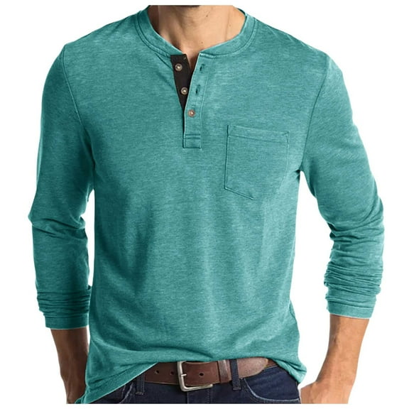 Curuila Mens Shirt Spring Autumn Solid Color Pullover With Button Crew Neck Long Sleeve T Shirt Comfortable Sweatshirt Green Size M
