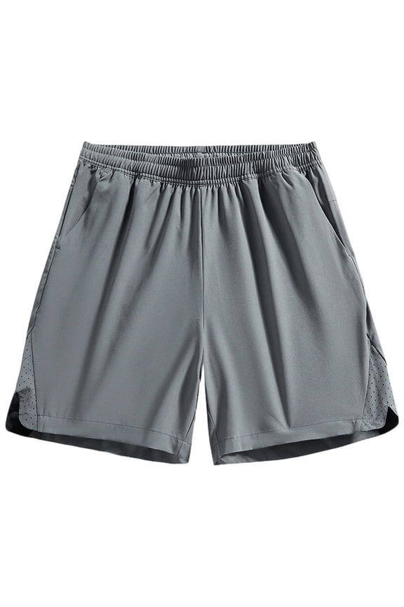Mens Shorts Fashion Elastic Waistband Solid Color Breathable Sports Summer Shorts With Pocket Dark Gray Size Xl