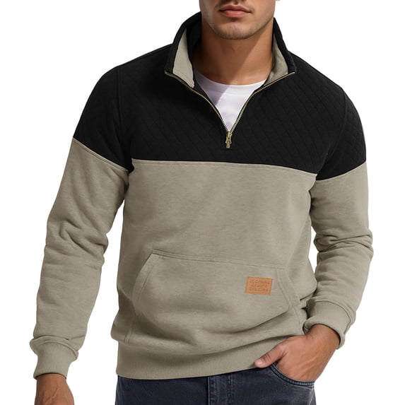 Curuila Mens Sweatshirt Half Zip Long Sleeve Color Block Stand Collar Pullover Sweatshirts Everyday Wear Comfort Pullover Tops Size 2Xl