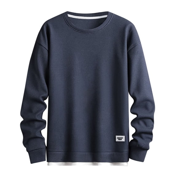 Curuila Mens Sweatshirt Long Sleeve Solid Color Crew Neck Pullover Sweatshirts Winter Warm Comfort Pullover Tops Size L